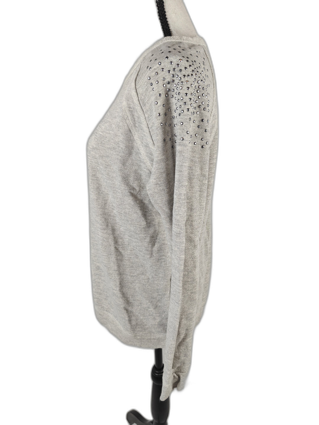 Women’s AQUA Sweatshirt Gray Rhinestone Studded Shoulder Size Medium