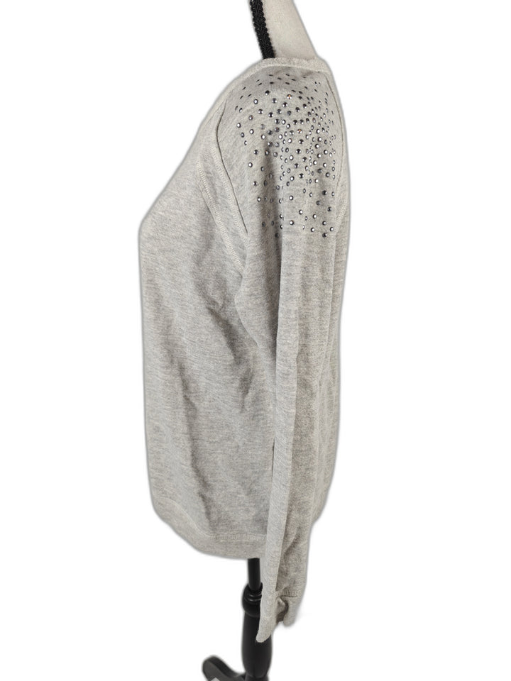 Women’s AQUA Sweatshirt Gray Rhinestone Studded Shoulder Size Medium