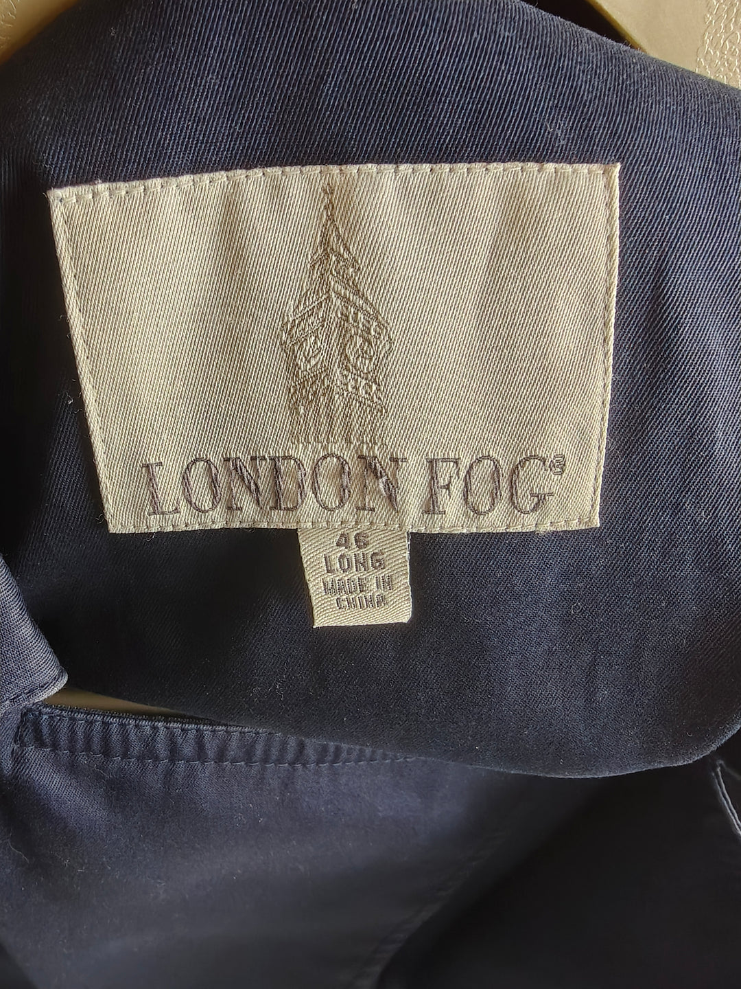 London Fog Men's Navy Trench Coat Size 46 Long Double Breasted Belted Coat