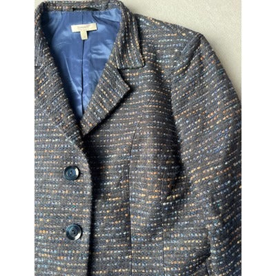 Santarelli Blue/multicolor pleated button down blazer, Size 12