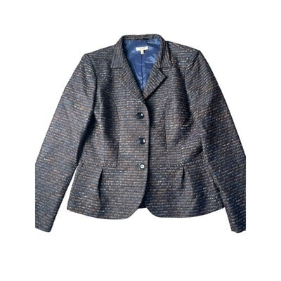 Santarelli Blue/multicolor pleated button down blazer, Size 12