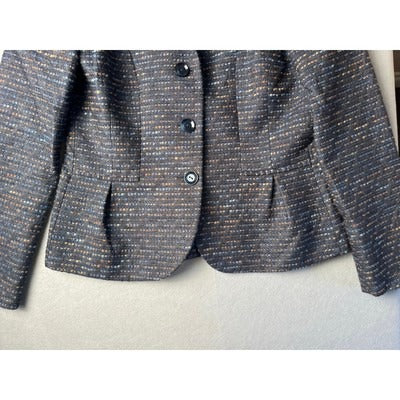 Santarelli Blue/multicolor pleated button down blazer, Size 12