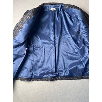 Santarelli Blue/multicolor pleated button down blazer, Size 12