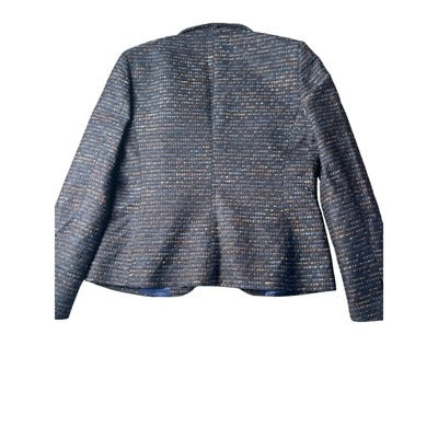 Santarelli Blue/multicolor pleated button down blazer, Size 12