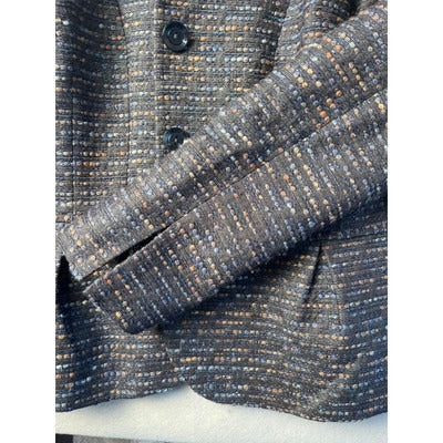 Santarelli Blue/multicolor pleated button down blazer, Size 12