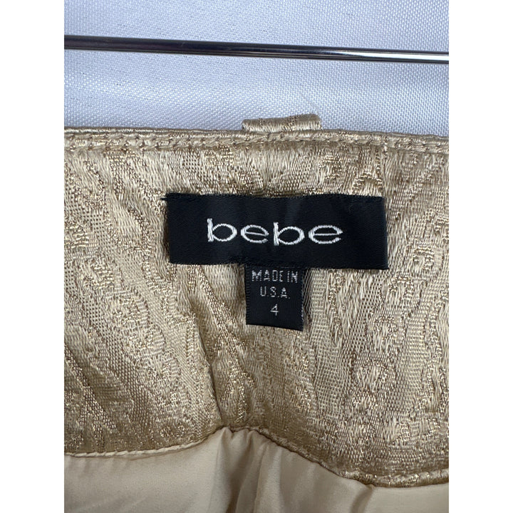 Bebe Metallic Jacquard Mini Skirt Size 4 Acetate Blend Made In USA
