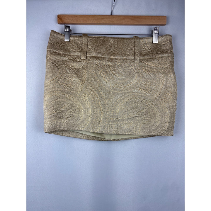 Bebe Metallic Jacquard Mini Skirt Size 4 Acetate Blend Made In USA