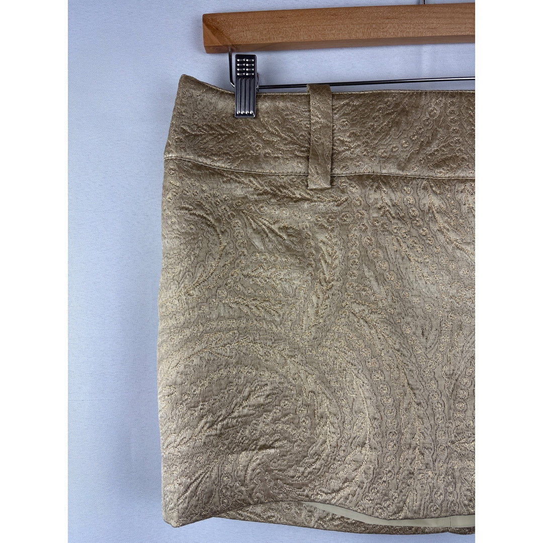 Bebe Metallic Jacquard Mini Skirt Size 4 Acetate Blend Made In USA