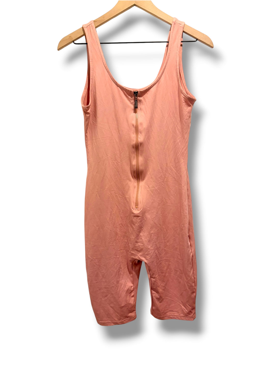 Pink Zip Front Biker Short Romper Workout Lounge Jumpsuit Size Large