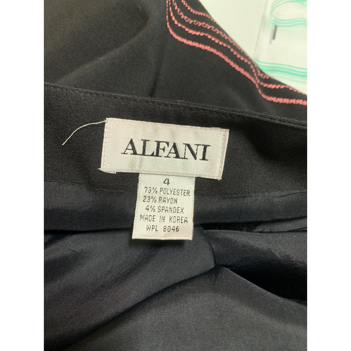 Alfani Womens Black & Multicolor Embroidered A-Line Skirt Size 4