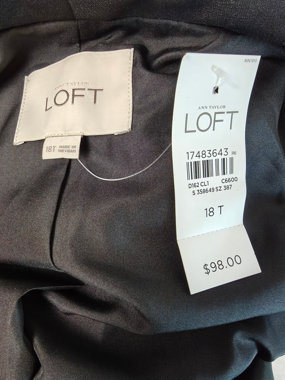 Womens LOFT Blazer Black Faux Leather Sleeve Size 18T
