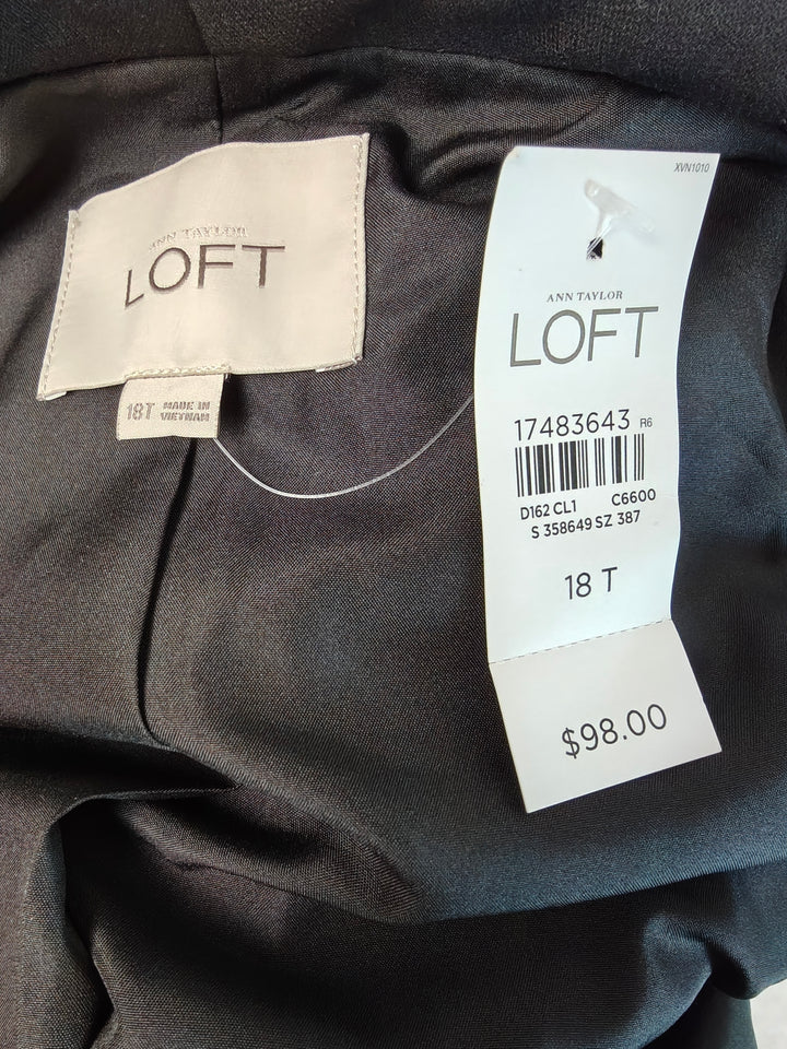 Womens LOFT Blazer Black Faux Leather Sleeve Size 18T