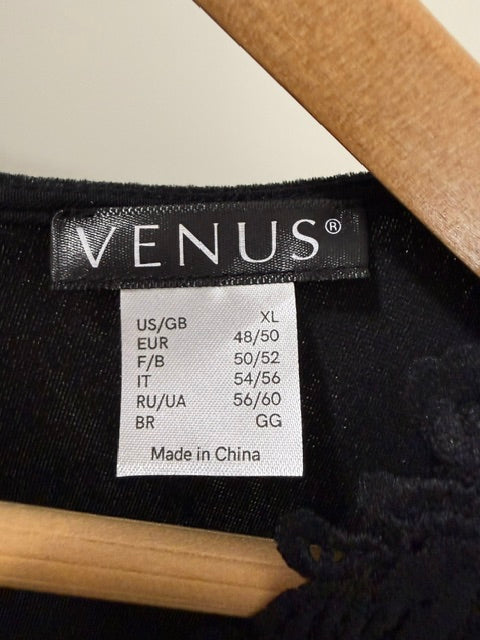 Venus Black Velour &amp; Lace Bell Sleeve Romper SzXL