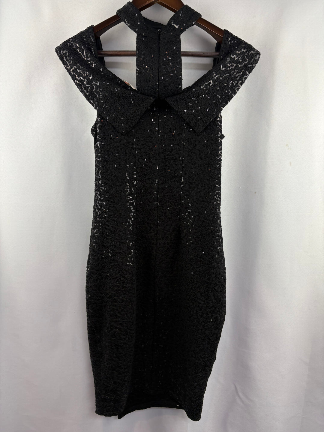 Women’s Luxxel Medium Black Sequin Off the Shoulder Evening Dress