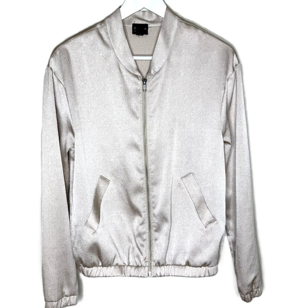 free press Women's Rose Gold Lightweight Textured Satin Bomber Jacket, Size XS
