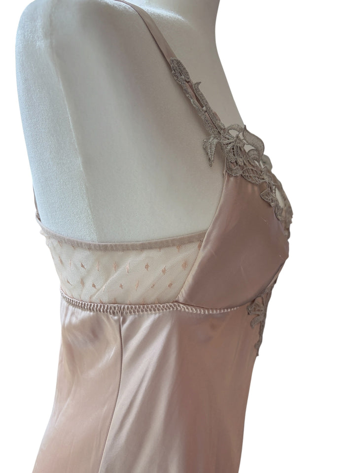 FLORA by Flora Nikrooz Women's Stella gown almond slip dress with padded bust and lace neckline detail, size M