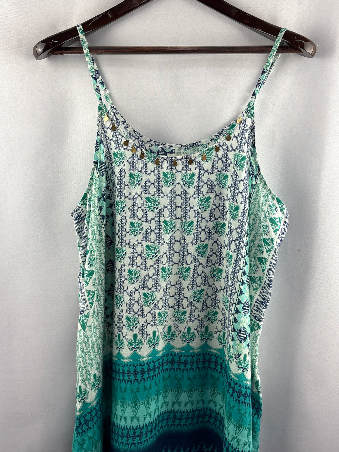 Women’s Kalypso7 XL Blue &amp; Green Abstract Pattern Maxi Dress