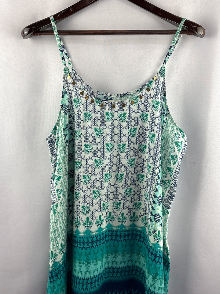 Women’s Kalypso7 XL Blue &amp; Green Abstract Pattern Maxi Dress