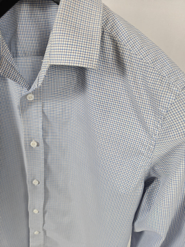 Mens BSG Dress Shirt White Blue Check Size Unknown