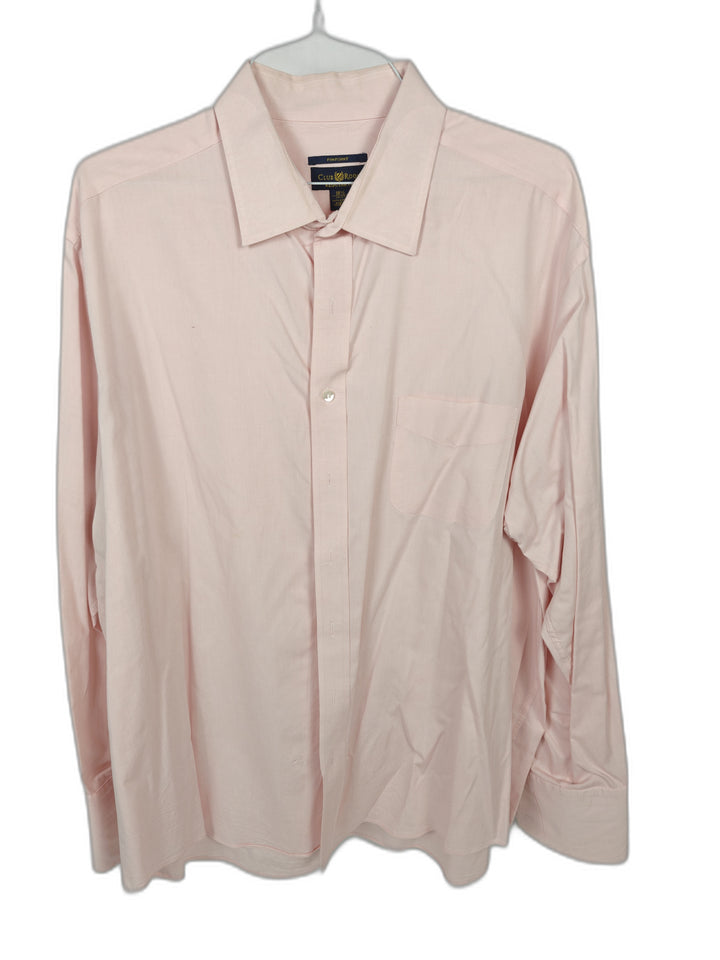 Club Room Men's Pink Pinpoint Dress Shirt 18.5 36/37 French Cuff 100% Cotton