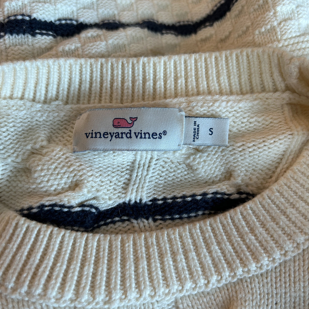 Vineyard Vines Women's Small Striped Fisherman Crew Sweater in Marshmallow Nautical