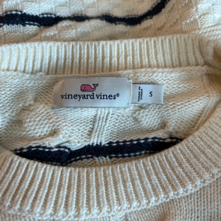 Vineyard Vines Women's Small Striped Fisherman Crew Sweater in Marshmallow Nautical