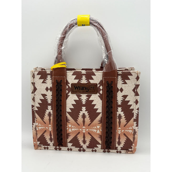 Women’s Wrangler White, Brown, & Orange Patterned Handbag w/ Leather Details
