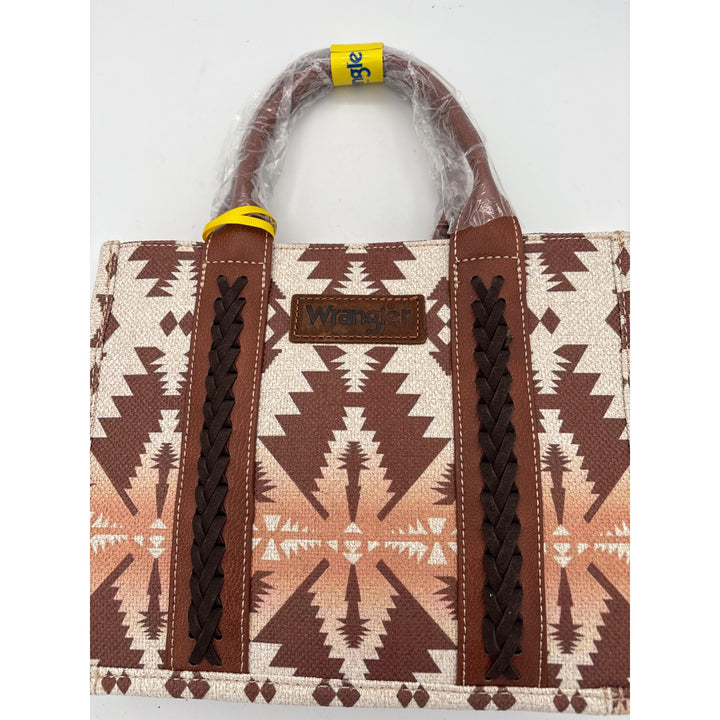 Women’s Wrangler White, Brown, & Orange Patterned Handbag w/ Leather Details