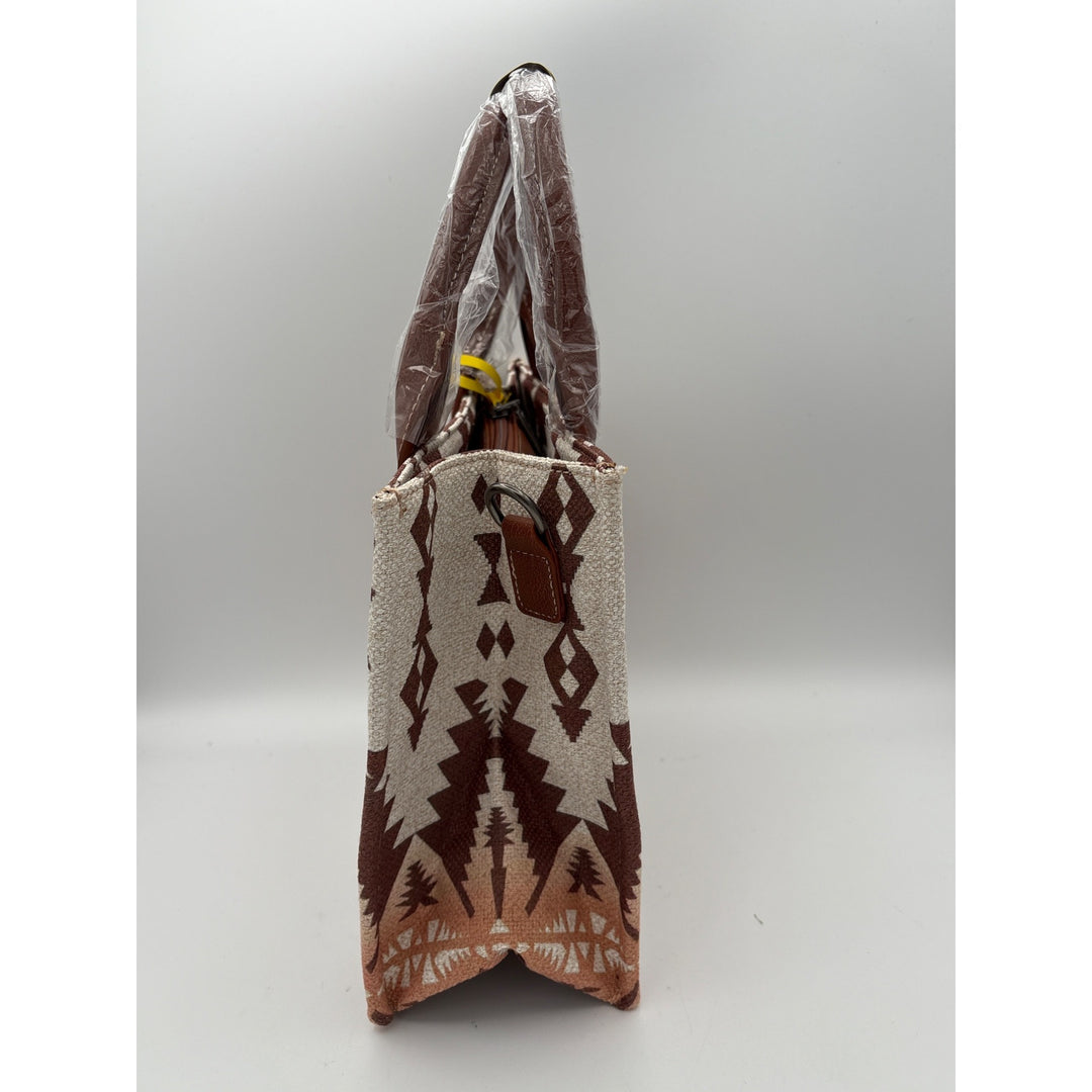 Women’s Wrangler White, Brown, & Orange Patterned Handbag w/ Leather Details