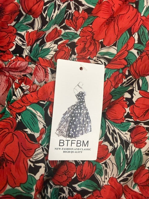 BTFBM Floral Red Halter Neck Dress SzL NWT