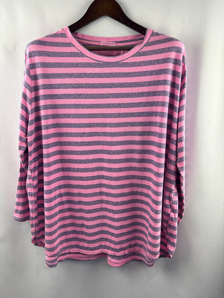 Women’s Fresh Produce Size 2X Pink &amp; Gray Striped Long Sleeve Shirt