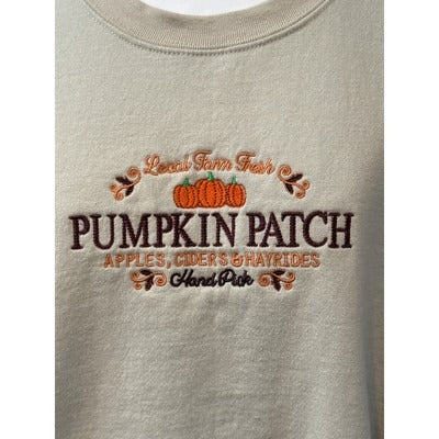 Gildan Heavy Blend Pumpkin Patch Embroidered Crewneck Sweatshirt Beige L