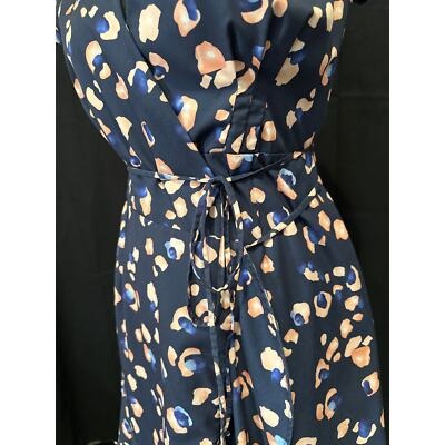 Rent The Runway Retired Cap Sleeve Wrap Dress Short Length 34" Floral Peach & Blue V-Neck Style