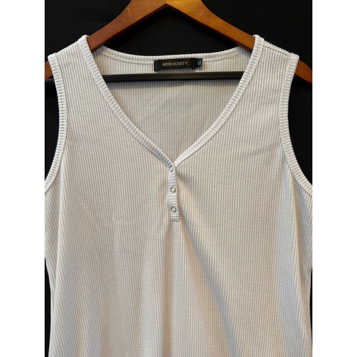 Women’s Merokeety V Neck White Tank Top XL