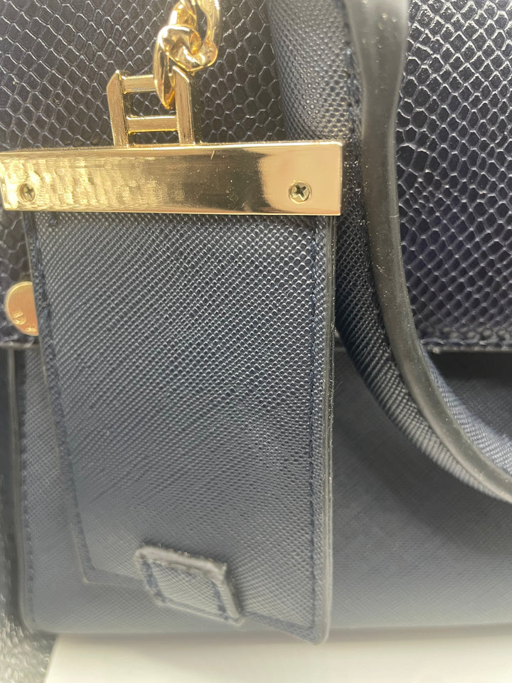 Dune London Navy Blue Structured Satchel Handbag Gold Hardware Women&
