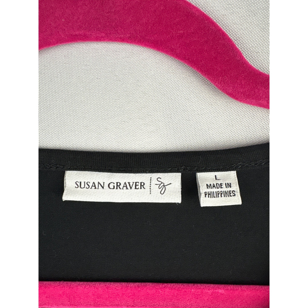 Susan Graver Black Lace Trim Cotton Blend T-Shirt L