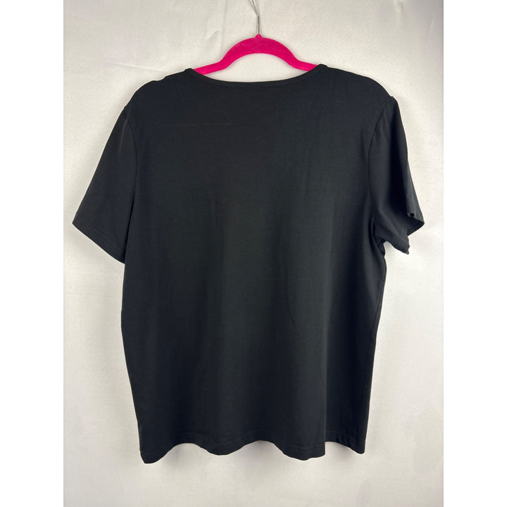Susan Graver Black Lace Trim Cotton Blend T-Shirt L