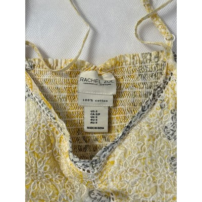 Rachel Zoe Yellow Gray Floral Boho Cotton Sundress Beach Cover Up