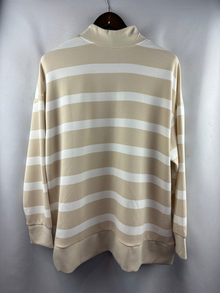 Women’s Belle by Kim Gravel XL Tan & White Striped Long Sleeve