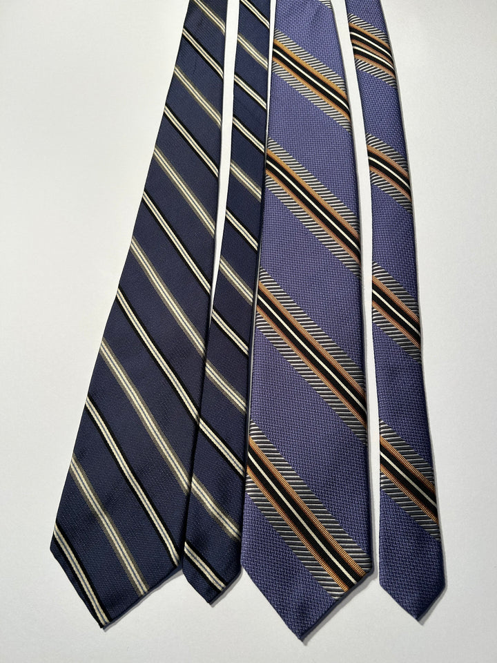 Robert Talbott Made in USA 100% Silk 4” Wide 2 Tie Lot Navy and Purple Striped