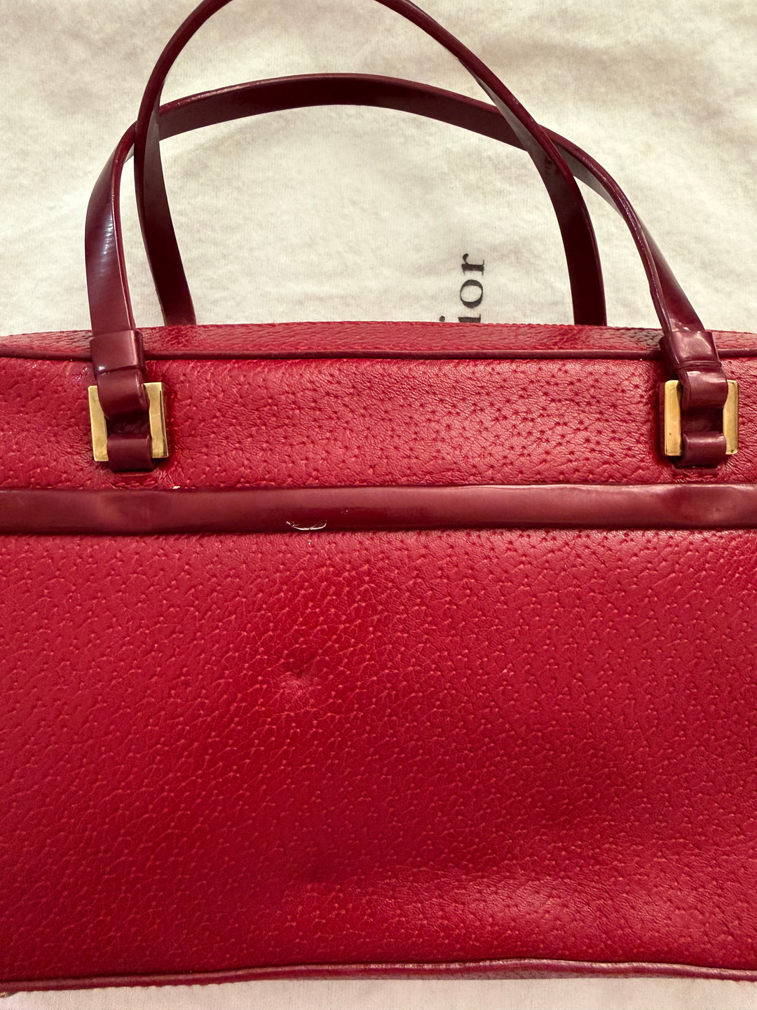 Christian Dior Vintage Burgundy Leather East-West Top Handle Bag