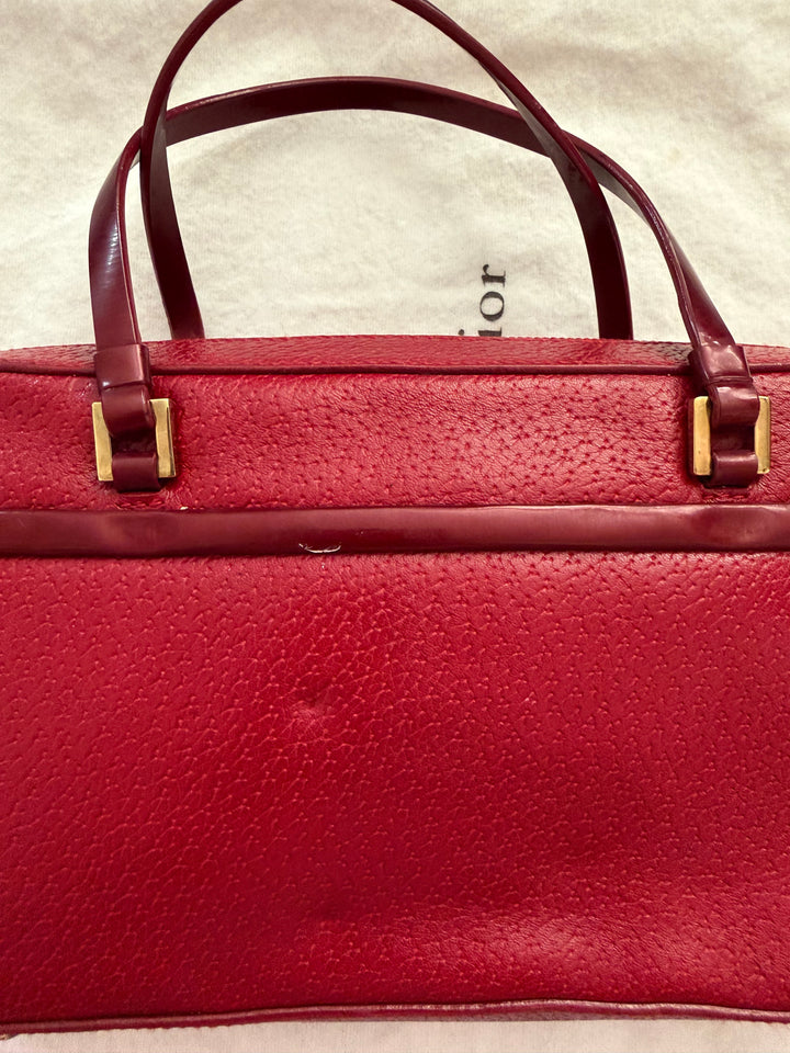 Christian Dior Vintage Burgundy Leather East-West Top Handle Bag