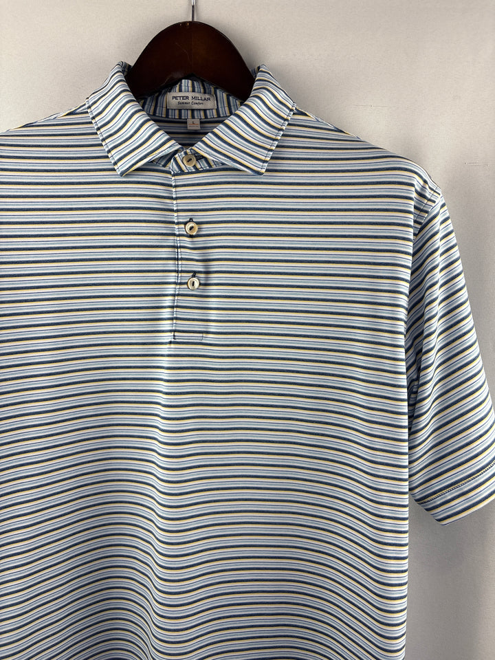 Men’s Peter Millar Large Blue, White, &amp; Yellow Striped Polo