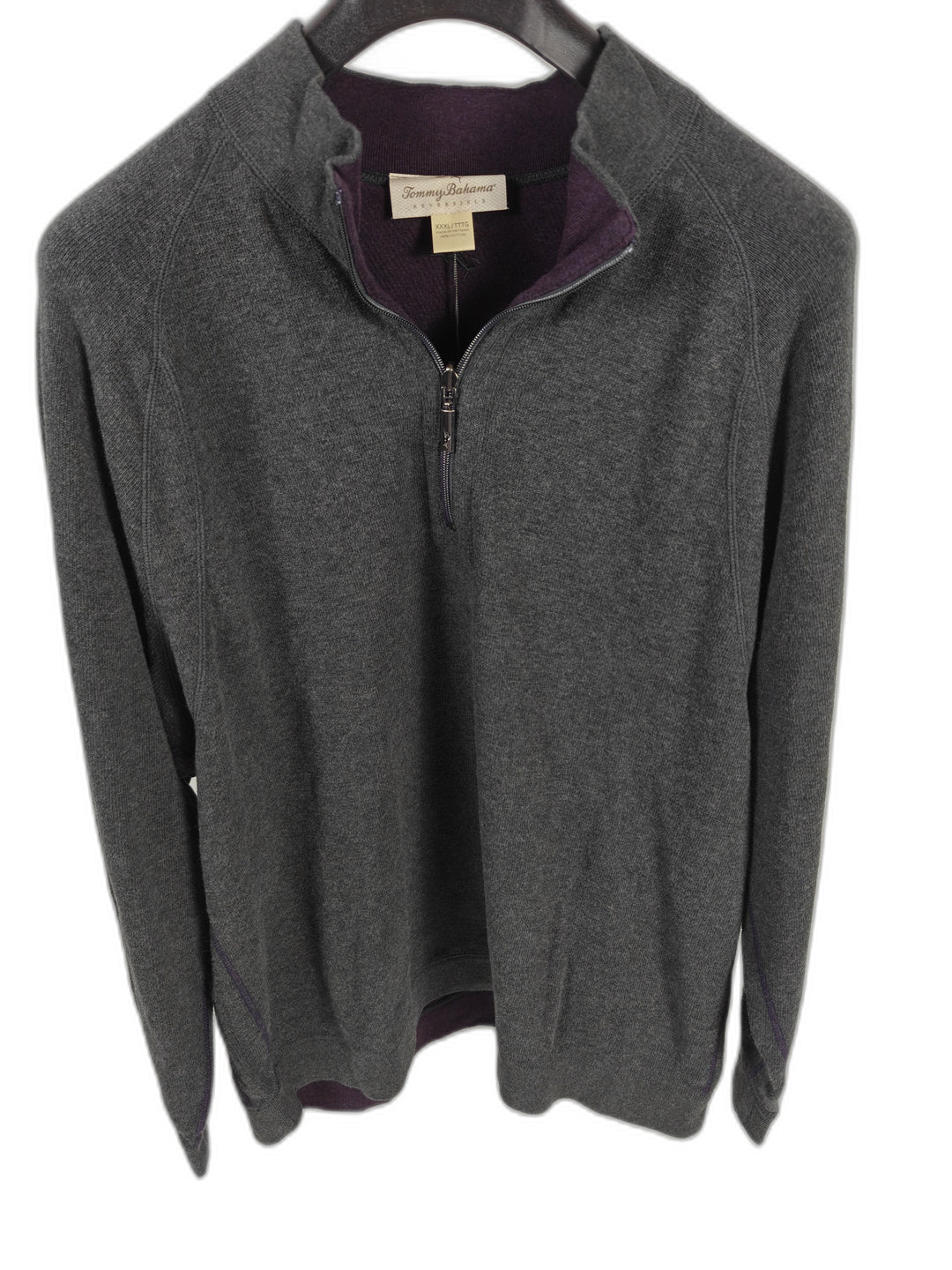 Mens Tommy Bahama Reversible Quarter Zip Sweater Gray Purple 3XL