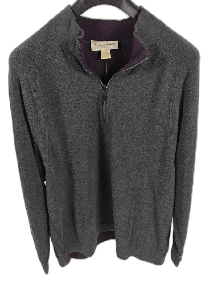 Mens Tommy Bahama Reversible Quarter Zip Sweater Gray Purple 3XL