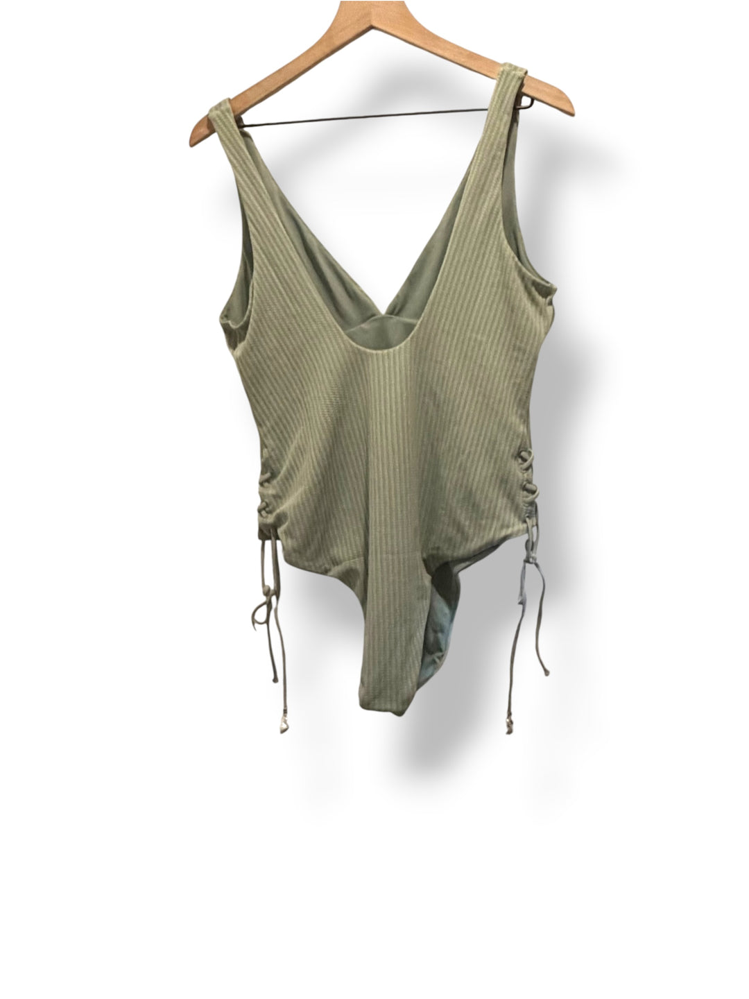 ASOS DESIGN Sage Green Ribbed Mesh Side Lace-Up One Piece Swimsuit Size 12 NWOT