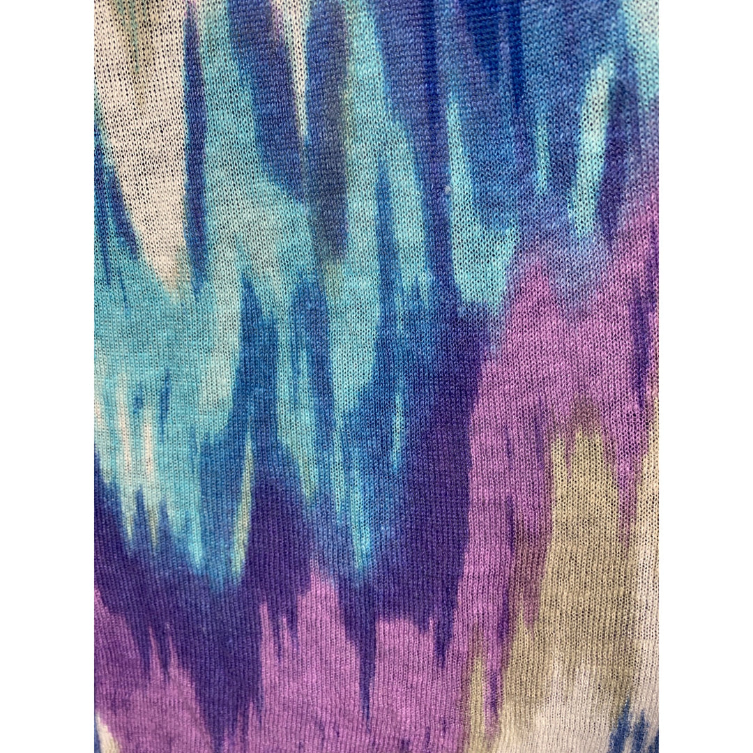 Chicos Womens Open Front Kimono Cardigan Size 3 Multicolor Tie-Dye Print Linen/Viscose Blend 3/4 Sleeves