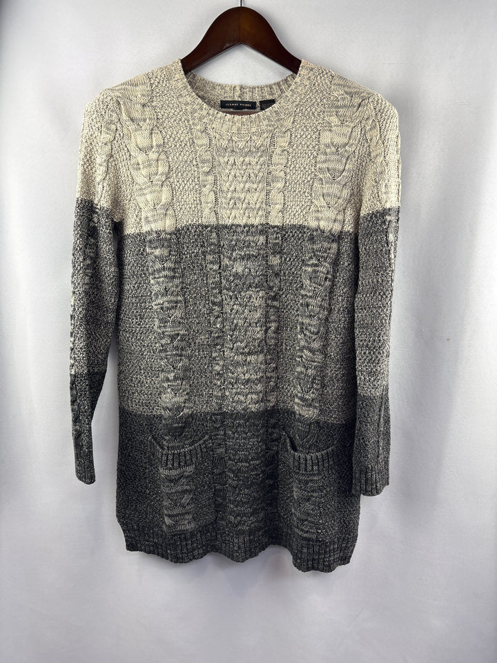 Women’s Jeanne Pierre Small Beige &amp; Gray Striped Sweater