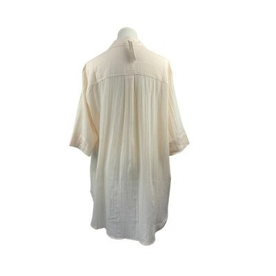 J. Crew Womens Cream Textured Tunic Blouse Size Medium 3/4 Sleeve V-Neck