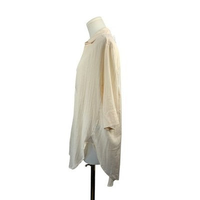 J. Crew Womens Cream Textured Tunic Blouse Size Medium 3/4 Sleeve V-Neck